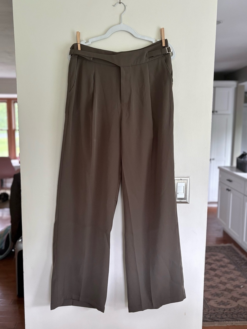 Akira High-Rise Wide Leg Dress Pants in Olive Green